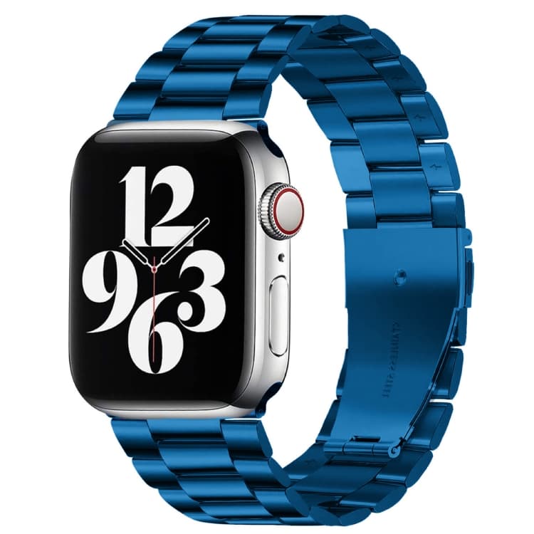 For Apple Watch Series 10 42mm / 9&8&7 41mm / SE 3&SE 2&6&SE&5&4 40mm / 3&2&1 38mm Fold Buckle 3 Beads Stainless Steel Watch Band (Blue)