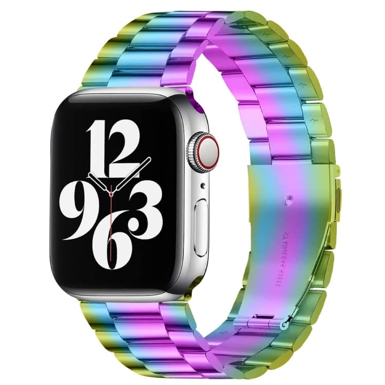 For Apple Watch Series 10 42mm / 9&8&7 41mm / SE 3&SE 2&6&SE&5&4 40mm / 3&2&1 38mm Fold Buckle 3 Beads Stainless Steel Watch Band (Colour)