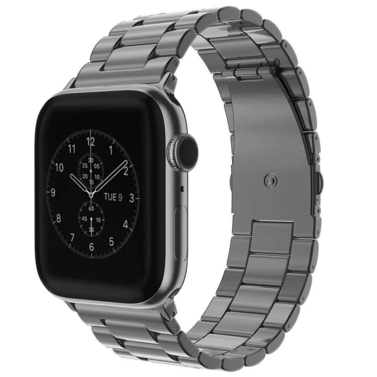 For Apple Watch Series 10 42mm / 9&8&7 41mm / SE 3&SE 2&6&SE&5&4 40mm / 3&2&1 38mm Fold Buckle 3 Beads Stainless Steel Watch Band (Grey)
