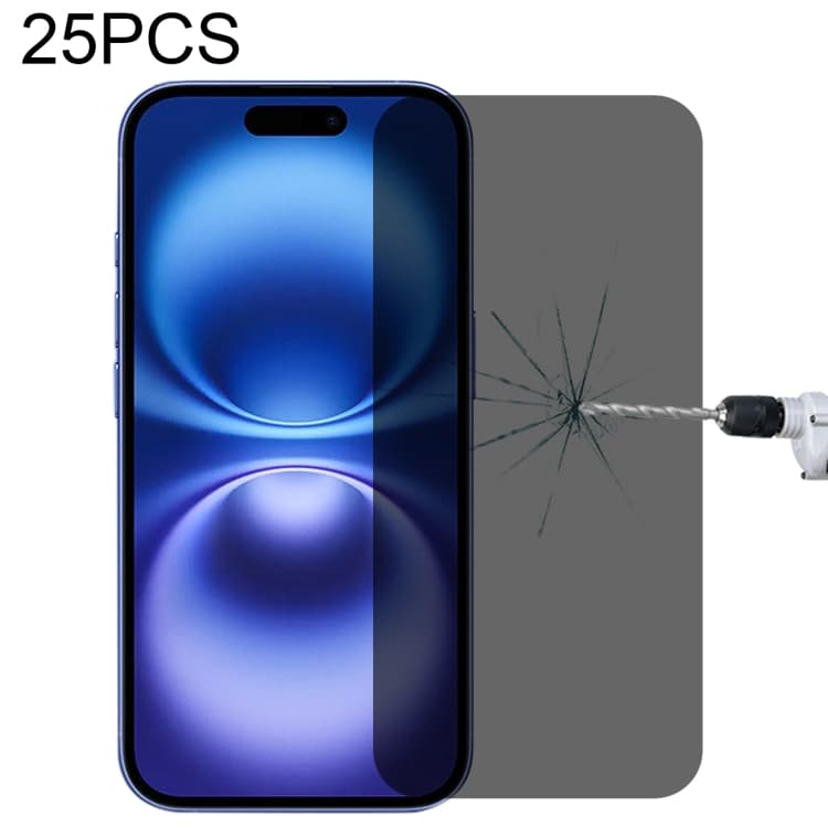 For iPhone 16 25pcs High Transparency Full Cover Anti-spy Tempered Glass Film