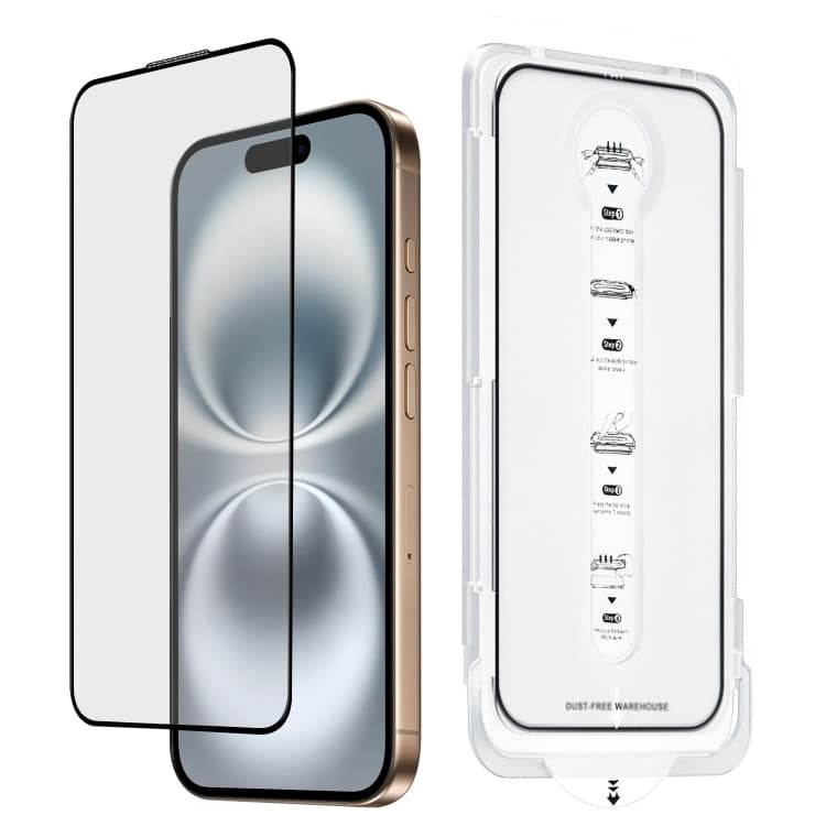 For iPhone 16 Dust-Free Easy Install HD Tempered Glass Film(Black)
