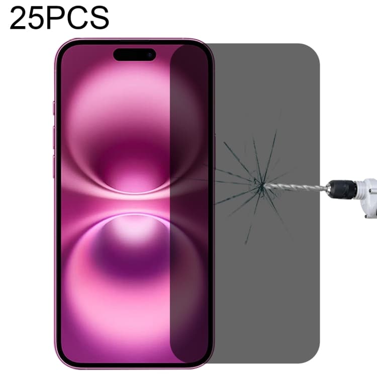 For iPhone 16 Plus 25pcs High Transparency Full Cover Anti-spy Tempered Glass Film