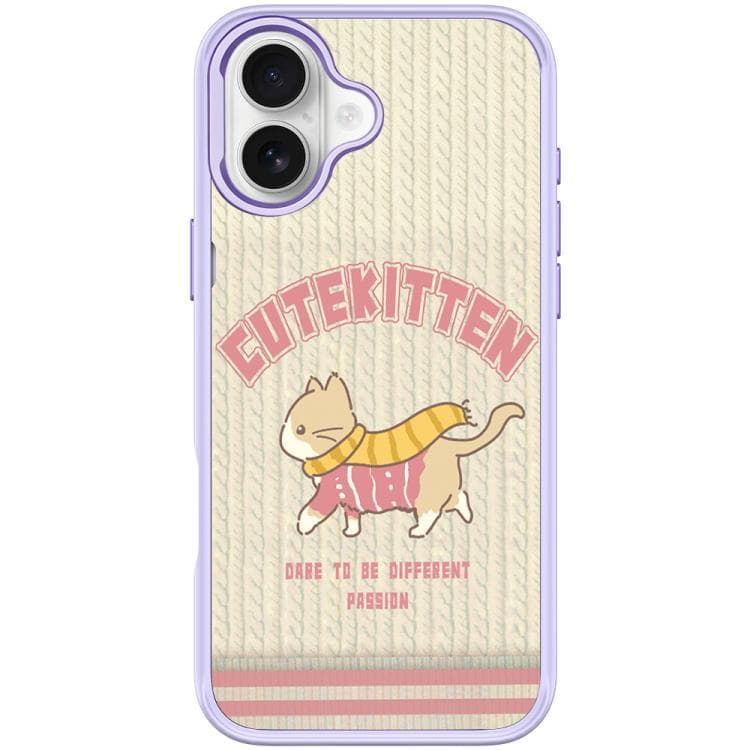 For iPhone 17 Adorable Woolen Cat Pattern Magnetic Phone Case(Light Purple)
