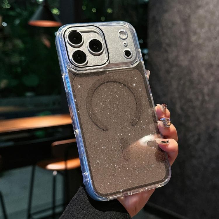 For iPhone 17 Pro Crystal Shimmer Acrylic Magnetic Phone Case(Black)