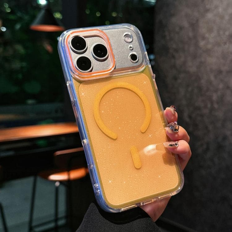 For iPhone 17 Pro Crystal Shimmer Acrylic Magnetic Phone Case(Orange)