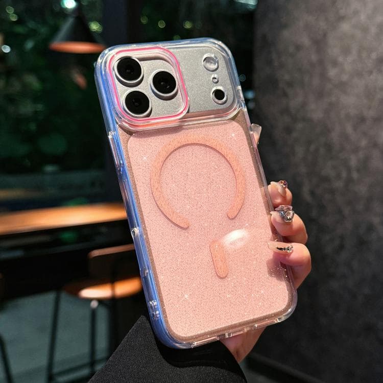 For iPhone 17 Pro Crystal Shimmer Acrylic Magnetic Phone Case(Pink)