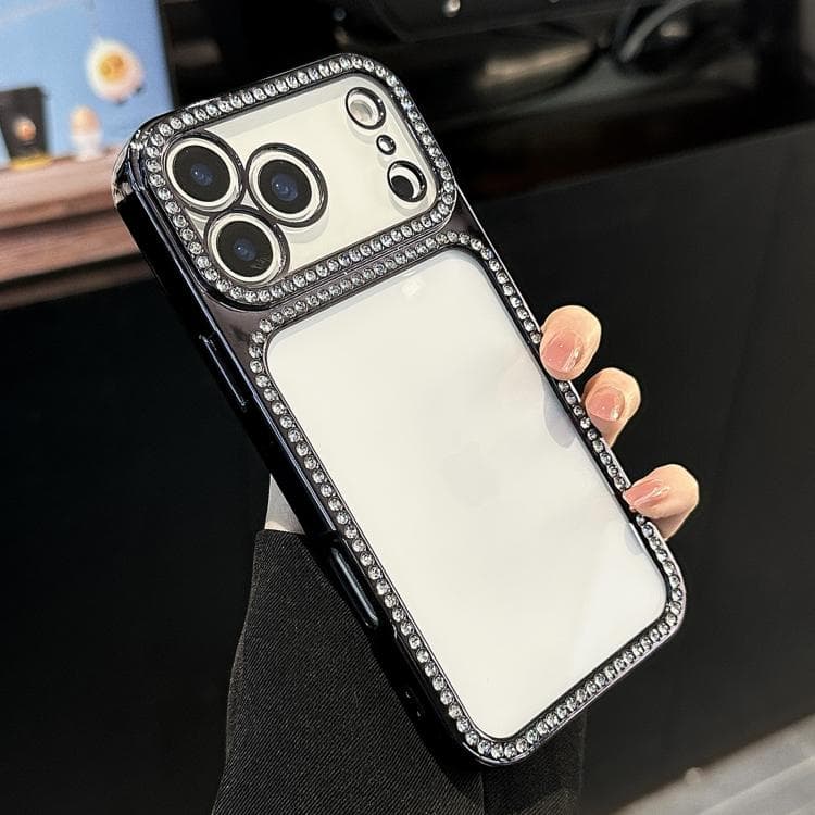 For iPhone 17 Pro Electroplating PC Hybrid TPU Rhinestone Phone Case(Black)