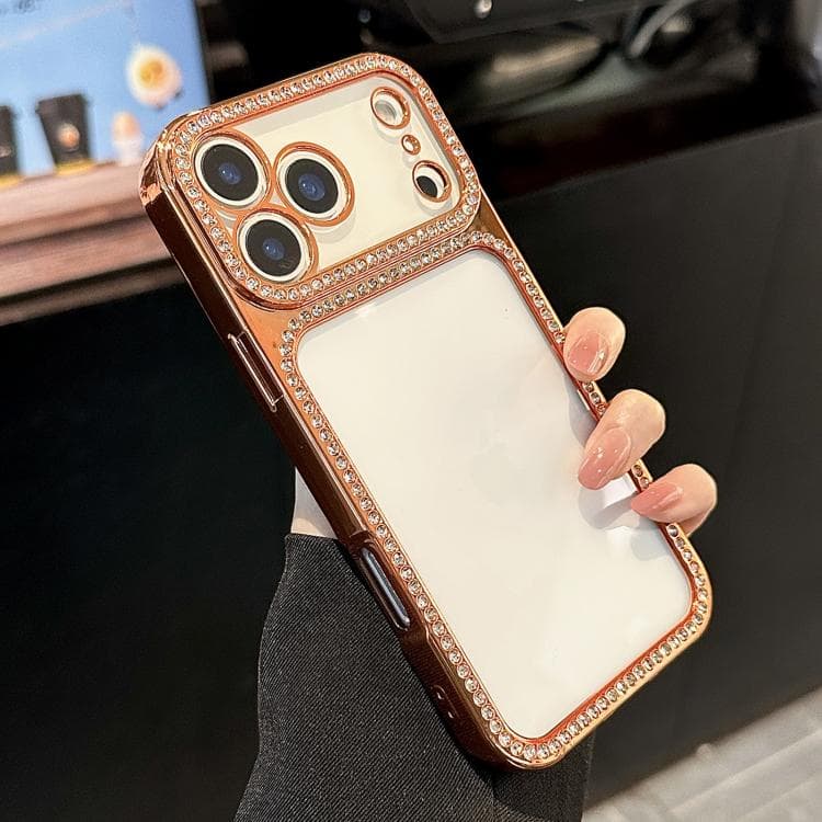 For iPhone 17 Pro Electroplating PC Hybrid TPU Rhinestone Phone Case(Orange)