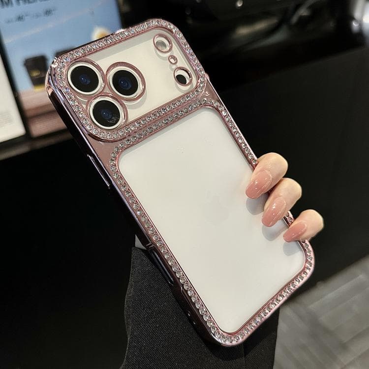 For iPhone 17 Pro Electroplating PC Hybrid TPU Rhinestone Phone Case(Rose Gold)