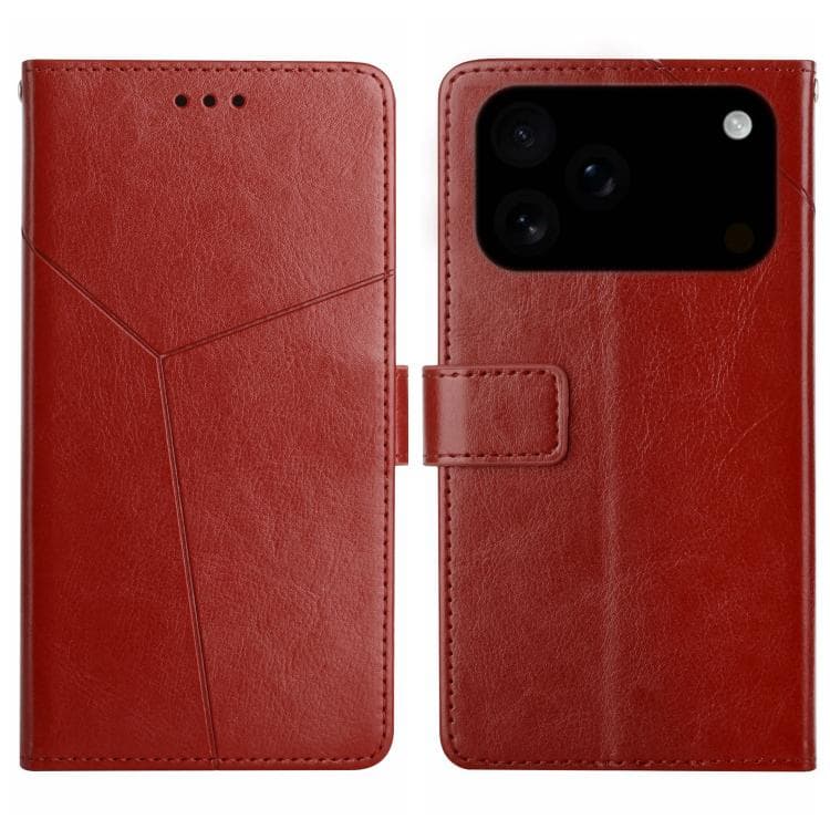 For iPhone 17 Pro HT01 Y-shaped Pattern Flip Leather Phone Case(Brown)