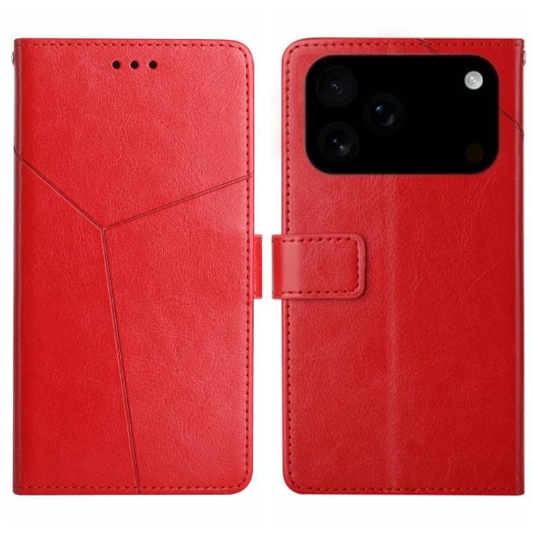 For iPhone 17 Pro HT01 Y-shaped Pattern Flip Leather Phone Case(Red)