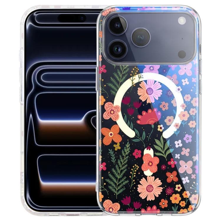 For iPhone 17 Pro IMD Blue Light Jungle Series Magnetic Phone Case(Flower)