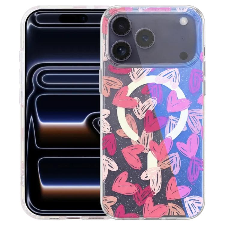 For iPhone 17 Pro IMD Blue Light Jungle Series Magnetic Phone Case(Love)