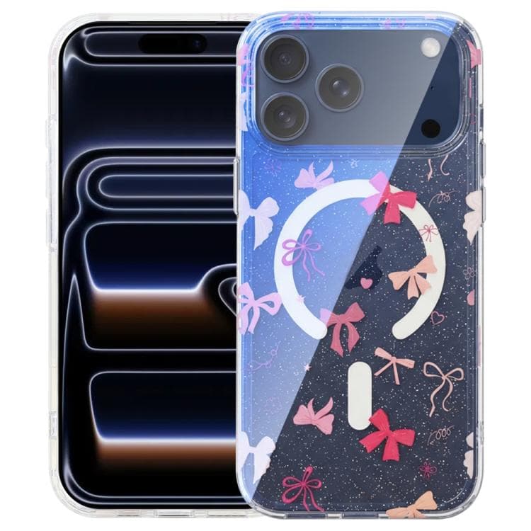 For iPhone 17 Pro IMD Blue Light Jungle Series Magnetic Phone Case(Pink Knot)
