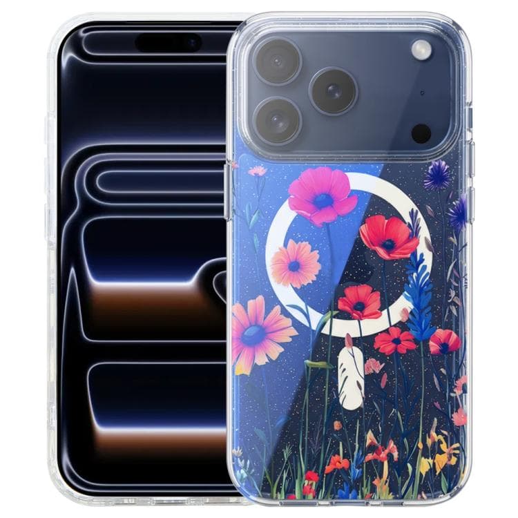 For iPhone 17 Pro IMD Blue Light Jungle Series Magnetic Phone Case(Wind Chimes)