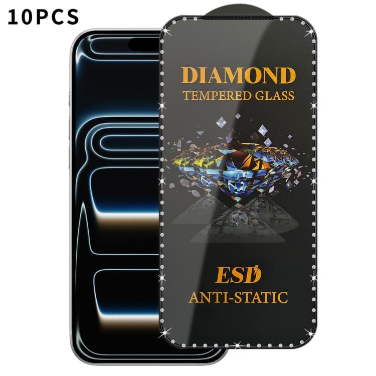 For iPhone 17 Pro Max 10pcs Full-Screen Diamond-Studded Silkscreen High-Definition Anti-Static Tempered Glass Film