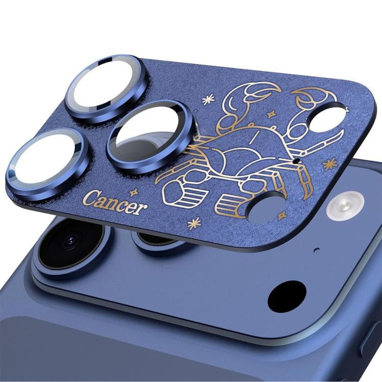 For iPhone 17 Pro Max Twelve Constellations Armor Integrated Full-Coverage Frosted Metal Camera Lens Film, Zodiac:Cancer(Blue)