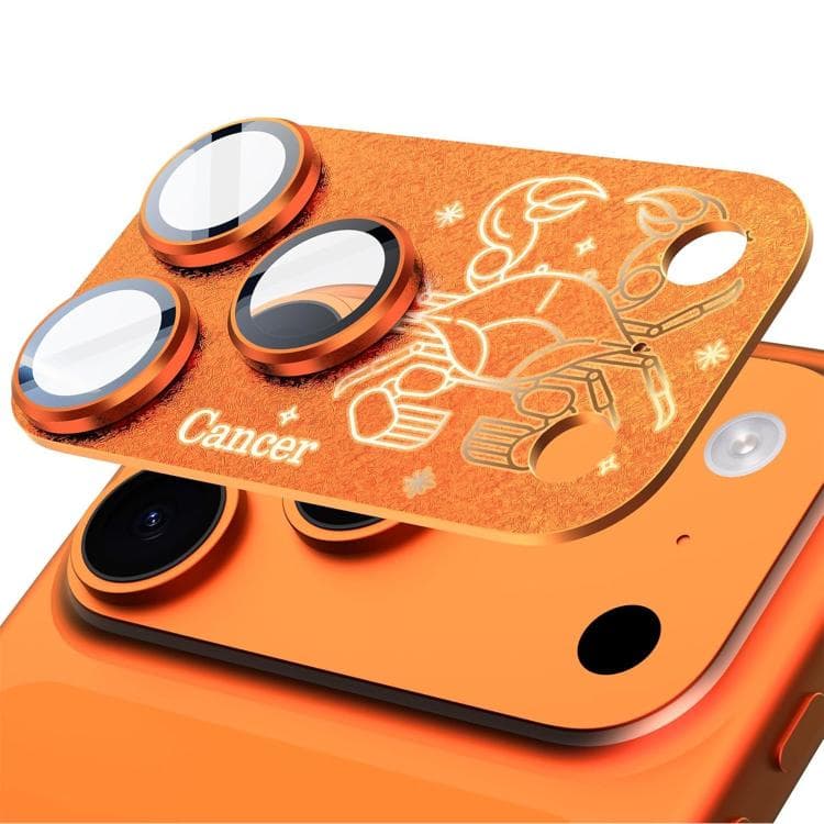 For iPhone 17 Pro Max Twelve Constellations Armor Integrated Full-Coverage Frosted Metal Camera Lens Film, Zodiac:Cancer(Orange)