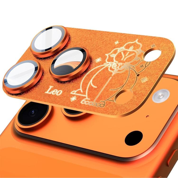 For iPhone 17 Pro Max Twelve Constellations Armor Integrated Full-Coverage Frosted Metal Camera Lens Film, Zodiac:Leo(Orange)