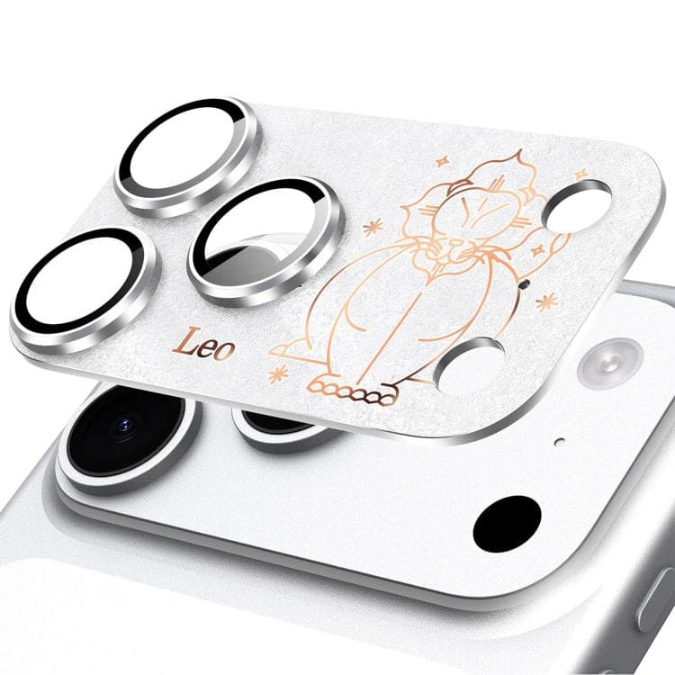 For iPhone 17 Pro Max Twelve Constellations Armor Integrated Full-Coverage Frosted Metal Camera Lens Film, Zodiac:Leo(Silver)