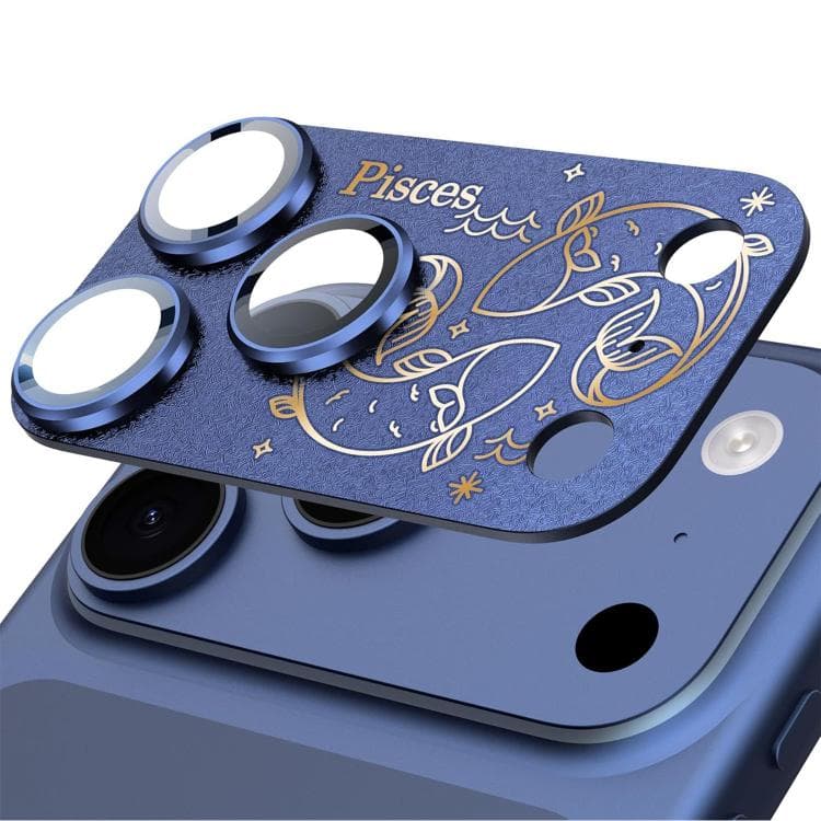 For iPhone 17 Pro Max Twelve Constellations Armor Integrated Full-Coverage Frosted Metal Camera Lens Film, Zodiac:Pisces(Blue)