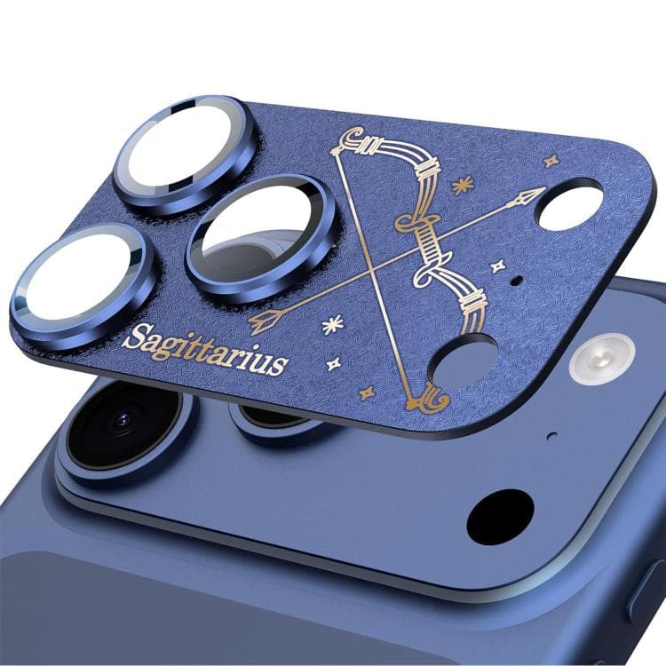 For iPhone 17 Pro Max Twelve Constellations Armor Integrated Full-Coverage Frosted Metal Camera Lens Film, Zodiac:Sagittarius(Blue)