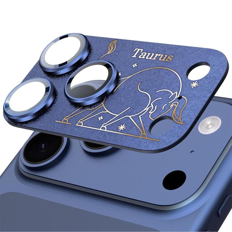 For iPhone 17 Pro Max Twelve Constellations Armor Integrated Full-Coverage Frosted Metal Camera Lens Film, Zodiac:Taurus(Blue)