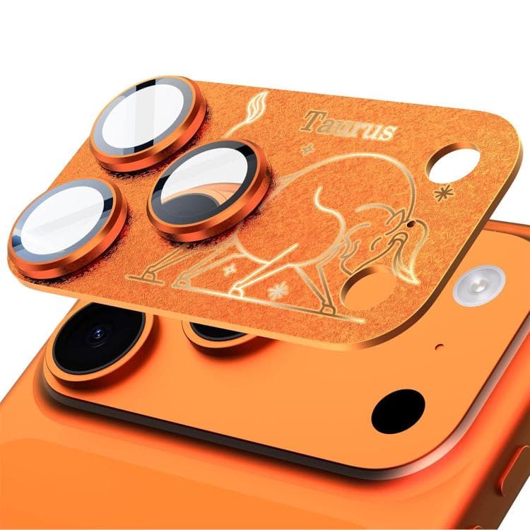 For iPhone 17 Pro Max Twelve Constellations Armor Integrated Full-Coverage Frosted Metal Camera Lens Film, Zodiac:Taurus(Orange)