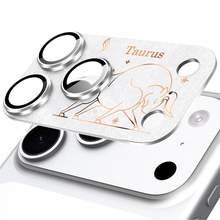 For iPhone 17 Pro Max Twelve Constellations Armor Integrated Full-Coverage Frosted Metal Camera Lens Film, Zodiac:Taurus(Silver)