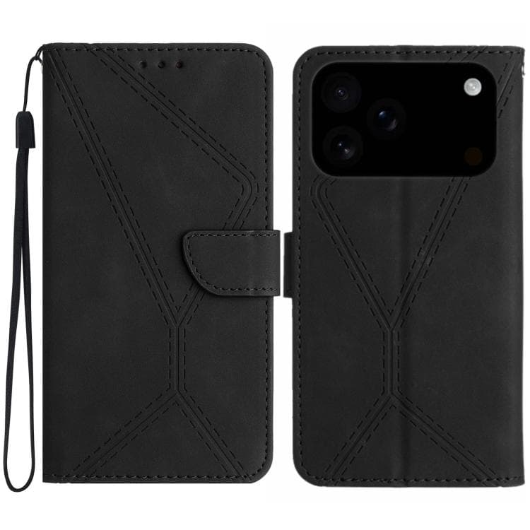 For iPhone 17 Pro Stitching Embossed Leather Phone Case(Black)