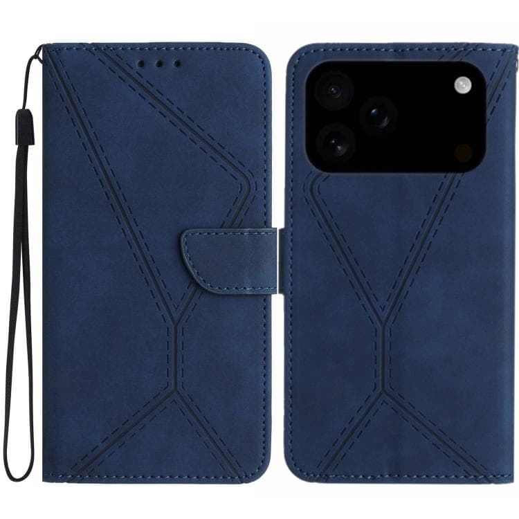 For iPhone 17 Pro Stitching Embossed Leather Phone Case(Blue)
