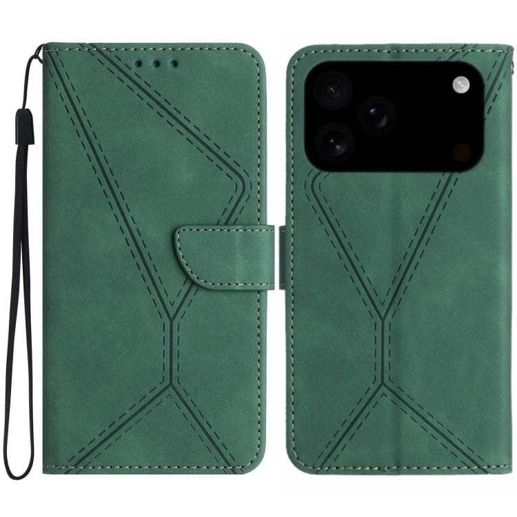 For iPhone 17 Pro Stitching Embossed Leather Phone Case(Green)