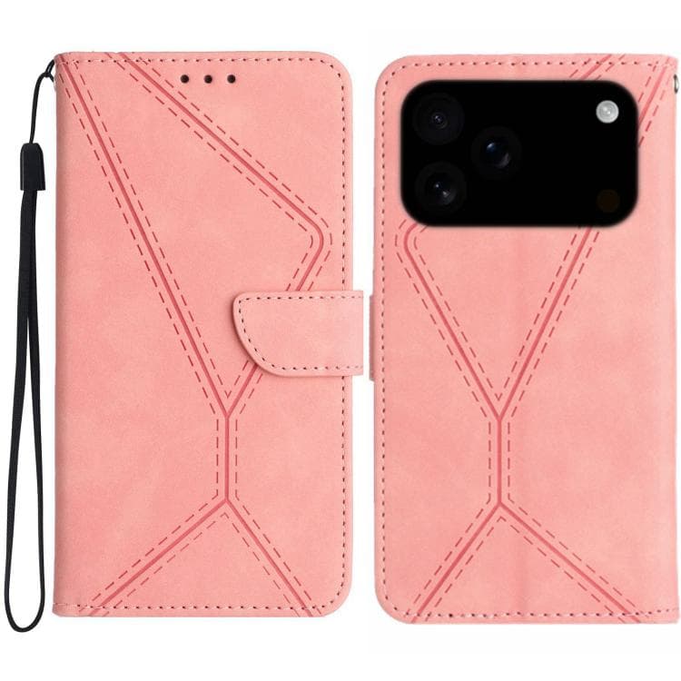 For iPhone 17 Pro Stitching Embossed Leather Phone Case(Pink)