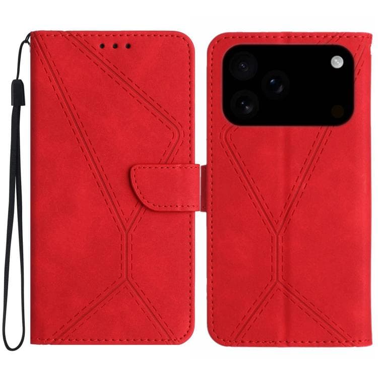 For iPhone 17 Pro Stitching Embossed Leather Phone Case(Red)