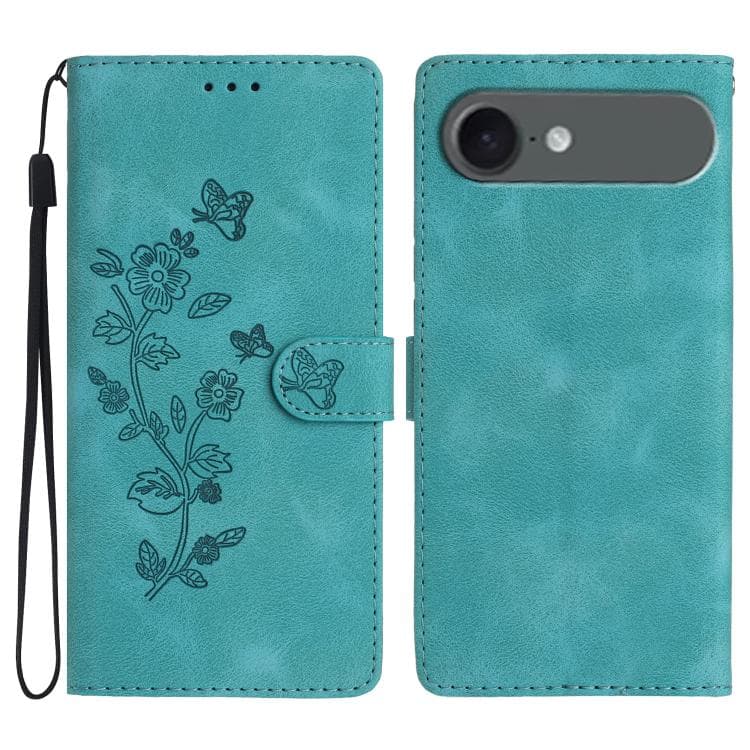 For iPhone Air Flower Butterfly Embossing Pattern Leather Phone Case(Sky Blue)