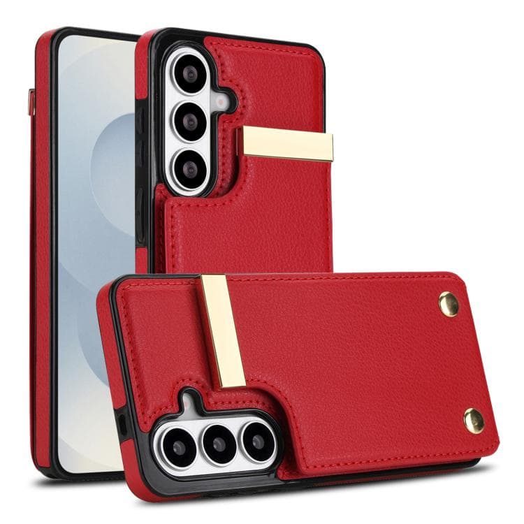 For Samsung Galaxy S26 5G Metal Buckle Card Slots Phone Case(Red)