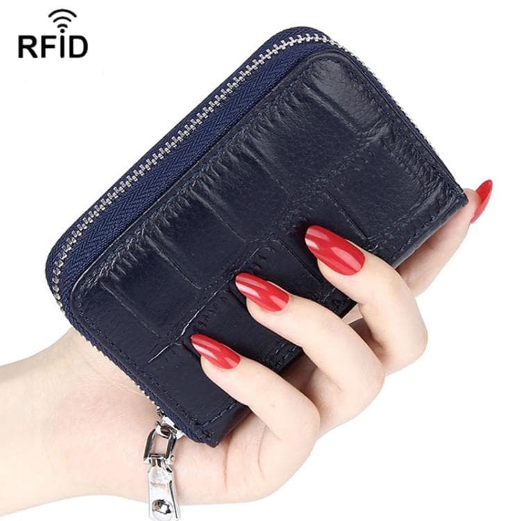 FQ-536 Leather Stone Pattern RFID Anti-Magnetic Credit Card Sleeve Accordion Multi-Card Slot Business Card Holder(Blue)