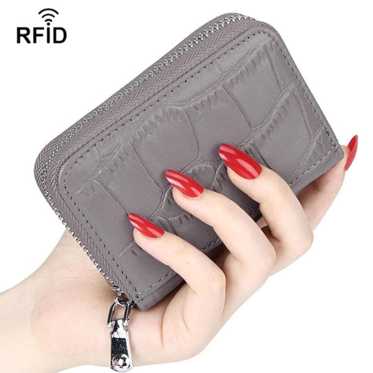 FQ-536 Leather Stone Pattern RFID Anti-Magnetic Credit Card Sleeve Accordion Multi-Card Slot Business Card Holder(Grey)
