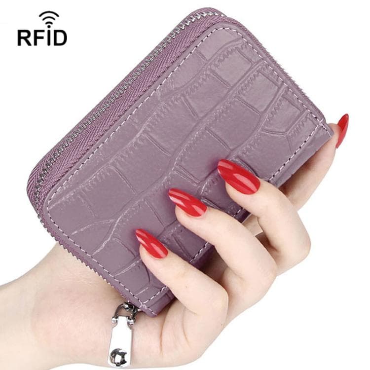 FQ-536 Leather Stone Pattern RFID Anti-Magnetic Credit Card Sleeve Accordion Multi-Card Slot Business Card Holder(Purple)
