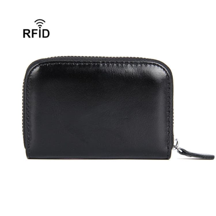 FQ666 Leather RFID Anti-Skimming Accordion Card Holder Multi-Card Slot ID Card Clip(Black)