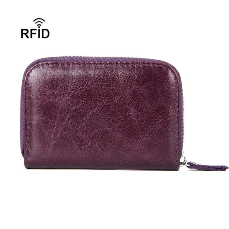 FQ666 Leather RFID Anti-Skimming Accordion Card Holder Multi-Card Slot ID Card Clip(Purple)