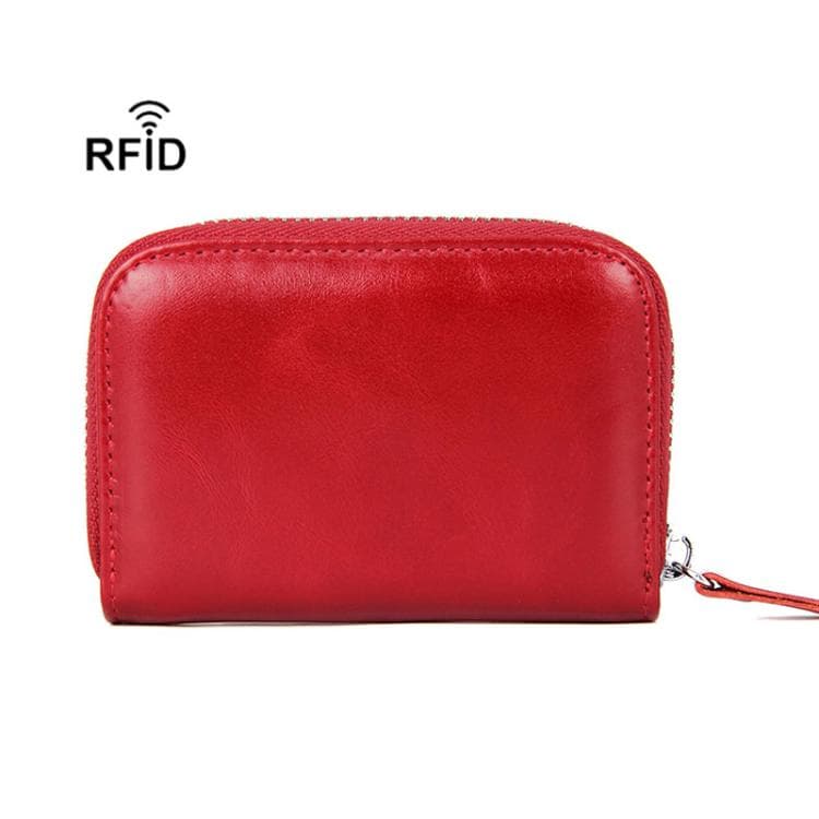 FQ666 Leather RFID Anti-Skimming Accordion Card Holder Multi-Card Slot ID Card Clip(Red)