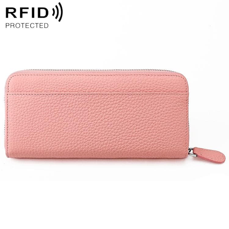 Genuine Leather RFID Anti-theft Accordion Zipper Coin Purse(Pink)