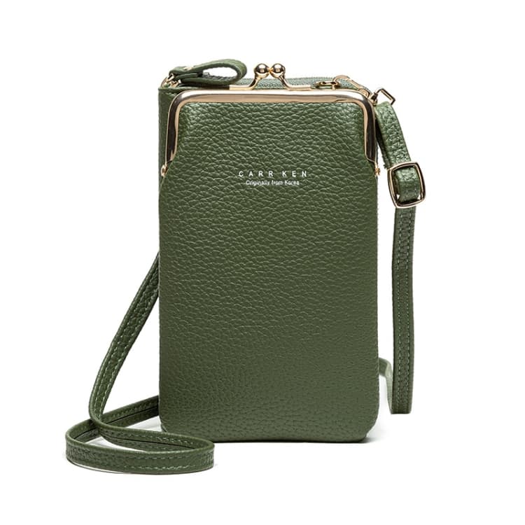 H2107 Ladies Mobile Phone Bag Shoulder Messenger Bag Pebbled Zipper Wallet(Green)