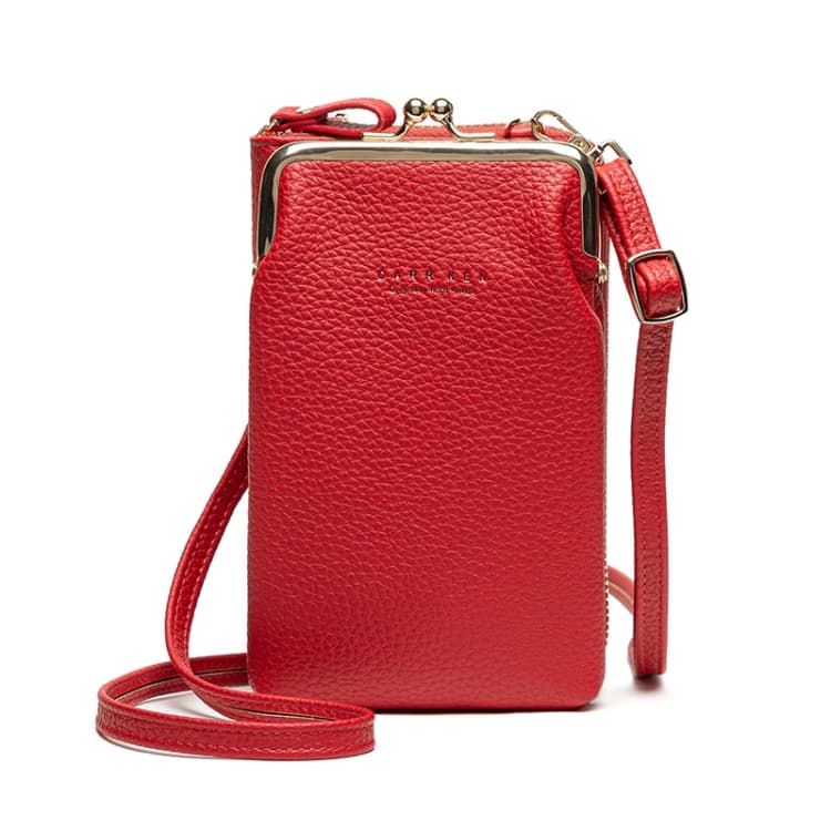 H2107 Ladies Mobile Phone Bag Shoulder Messenger Bag Pebbled Zipper Wallet(Red)