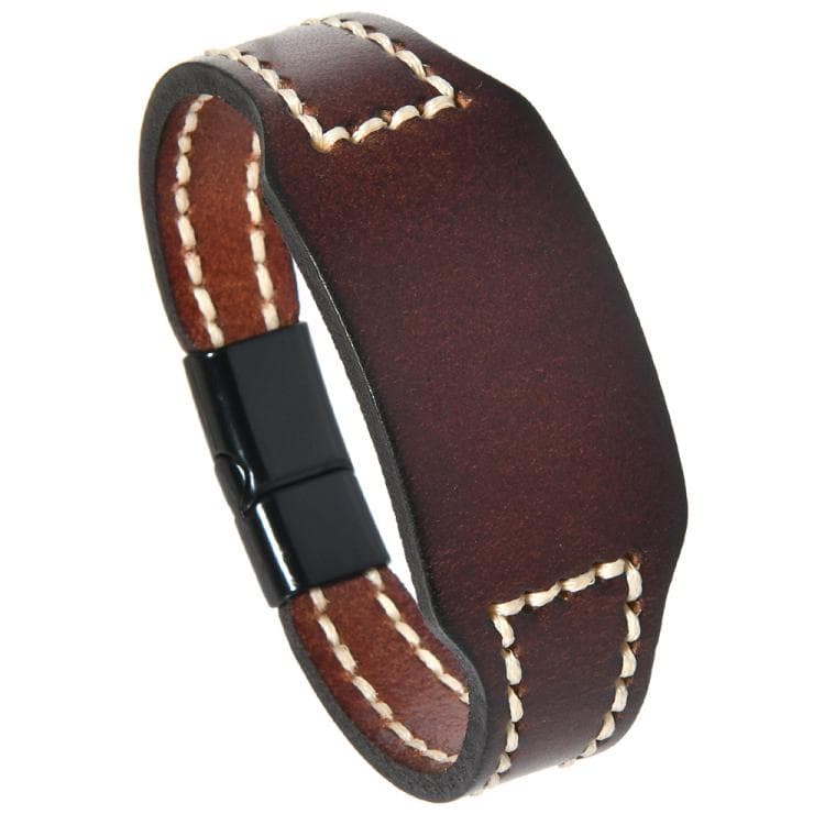 Bracciale in pelle di vitello liscia cucita a mano, kit fai da te minimalista, regalo unisex vintage per coppia per uomo e donna (marrone scuro)