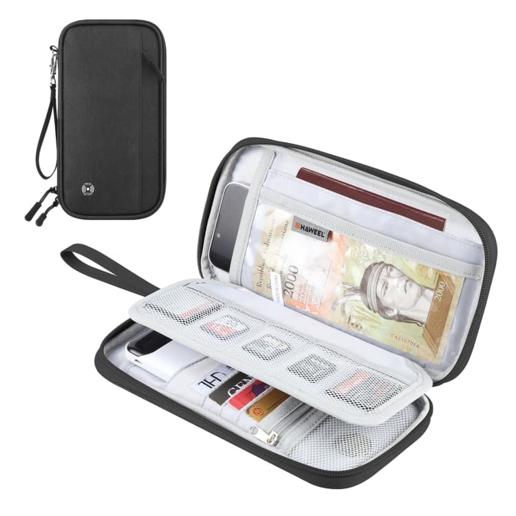 HAWEEL Clutch Bag Passport Wallet Document Organizer Credit Cards Case Bag (Black)