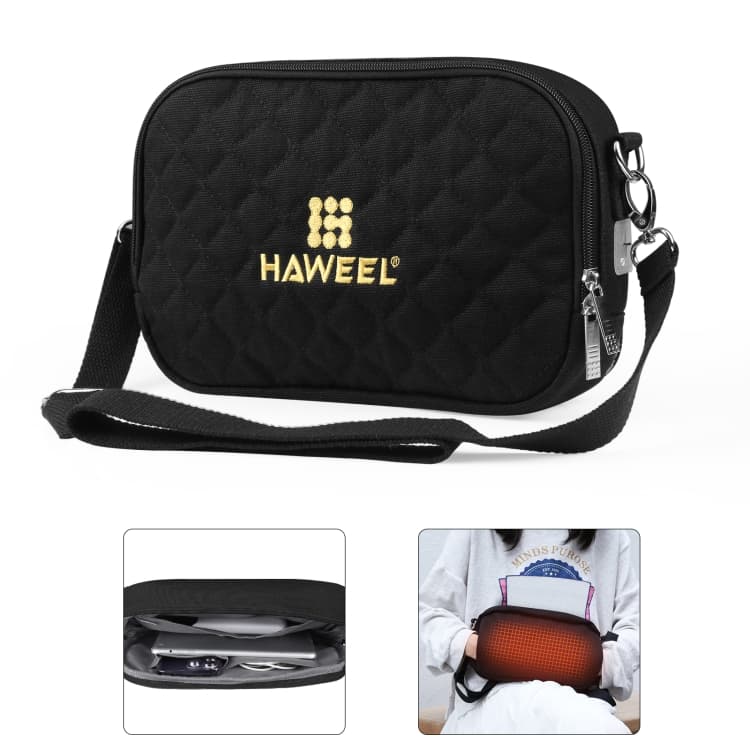 HAWEEL Messenger Shoulder Small Bag Digital Tablet Phone Warmer Storage Bag with Hand Warmer(Black)