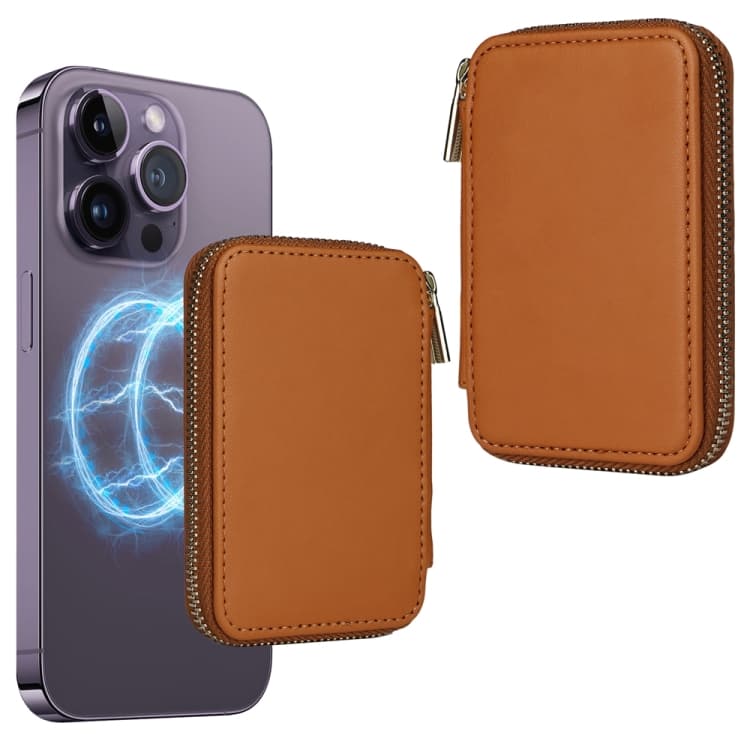 HS-005 MagSafe Magnetic Zipper Card Bag Mobile Phone Back Sticker(Brown)