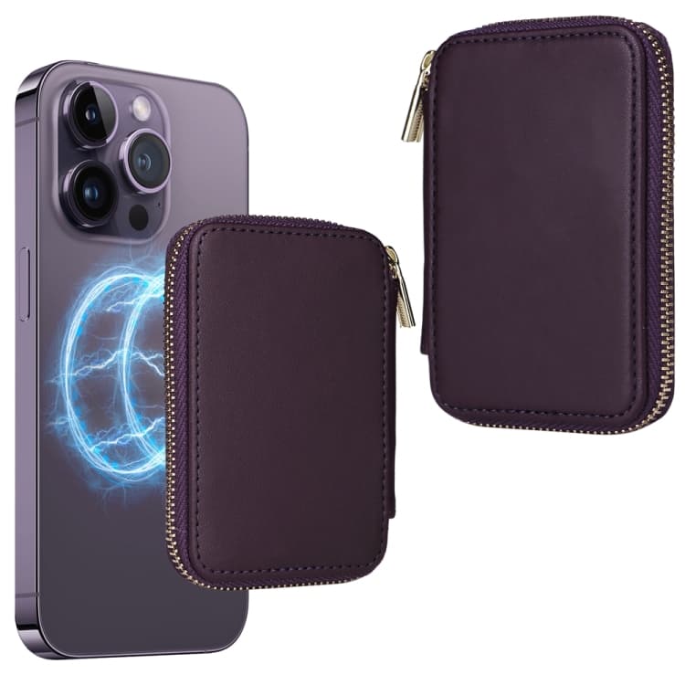 HS-005 MagSafe Magnetic Zipper Card Bag Mobile Phone Back Sticker(Dark Purple)